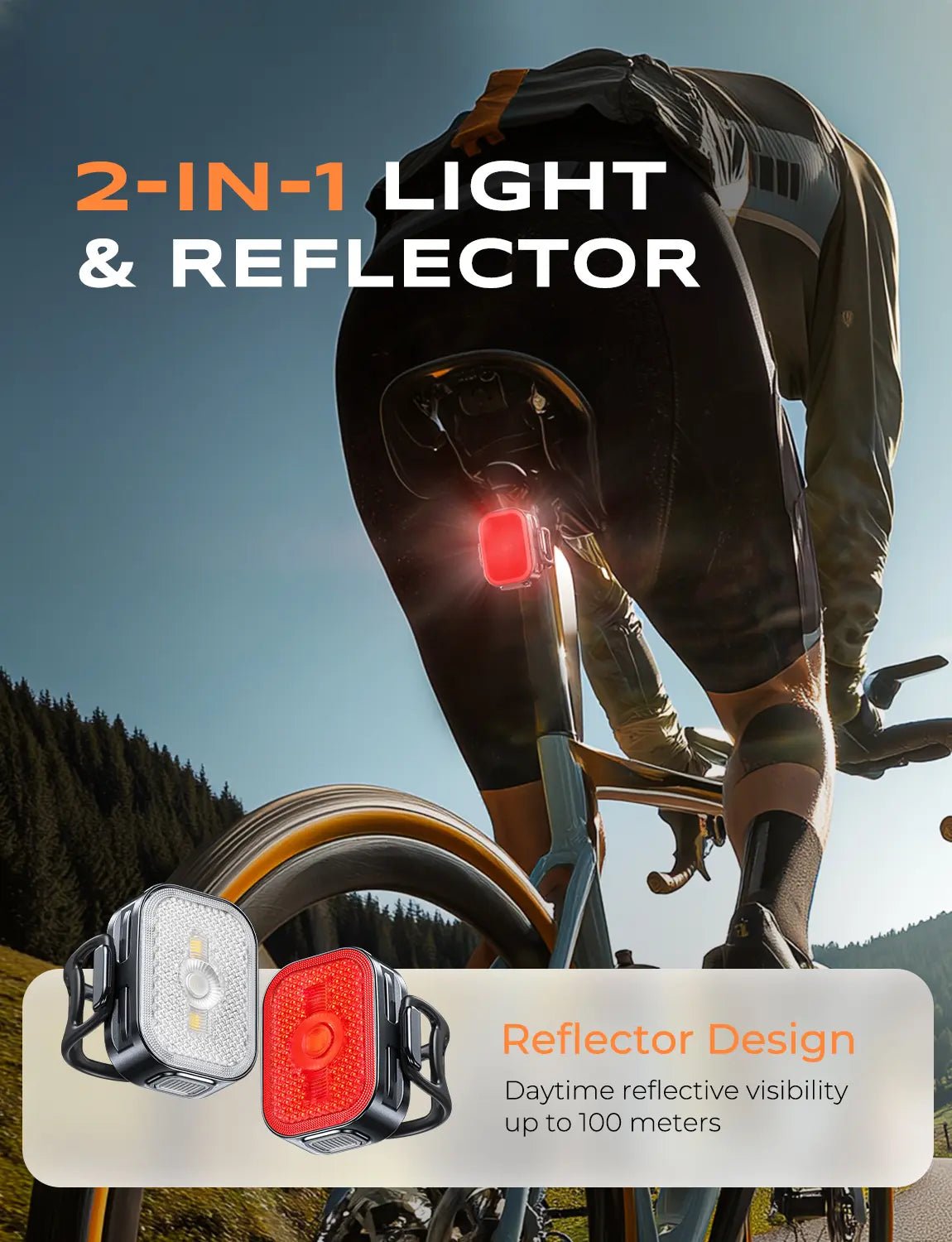 2026 Ultra Slim Bike Lights Reflectors – 8+6 Modes Headlight Taillight - zewdov
