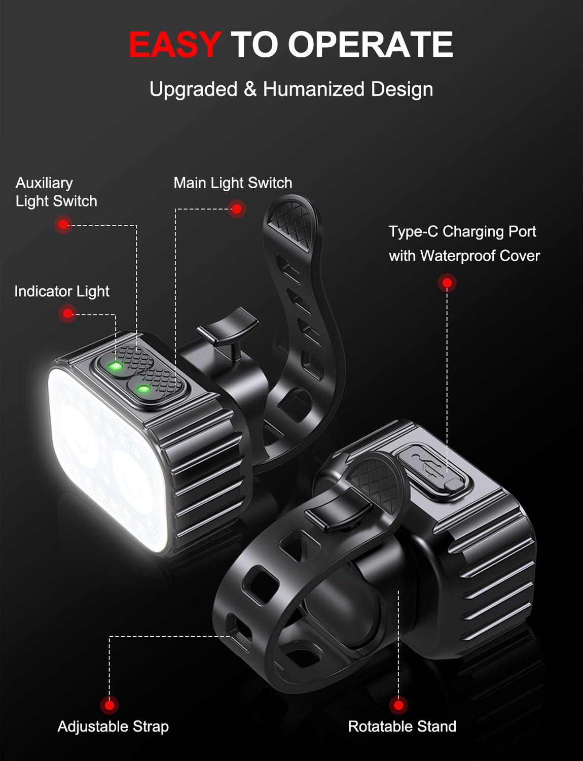 Bike Lights Super Bright, Rechargeable Bicycle Lights Set Multiple Modes - zewdov