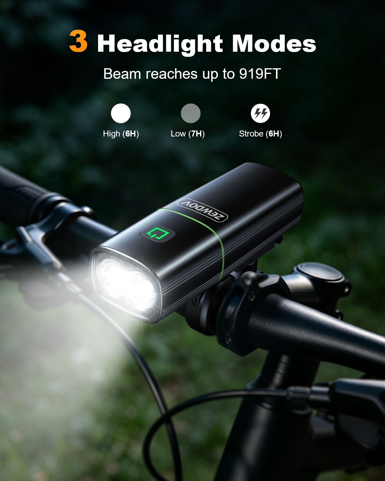 Zewdov 1200LM Bike Lights for Night Riding with 2 Ultra Bright LED, 2600mAh USB Rechargeable Bike Light - zewdov