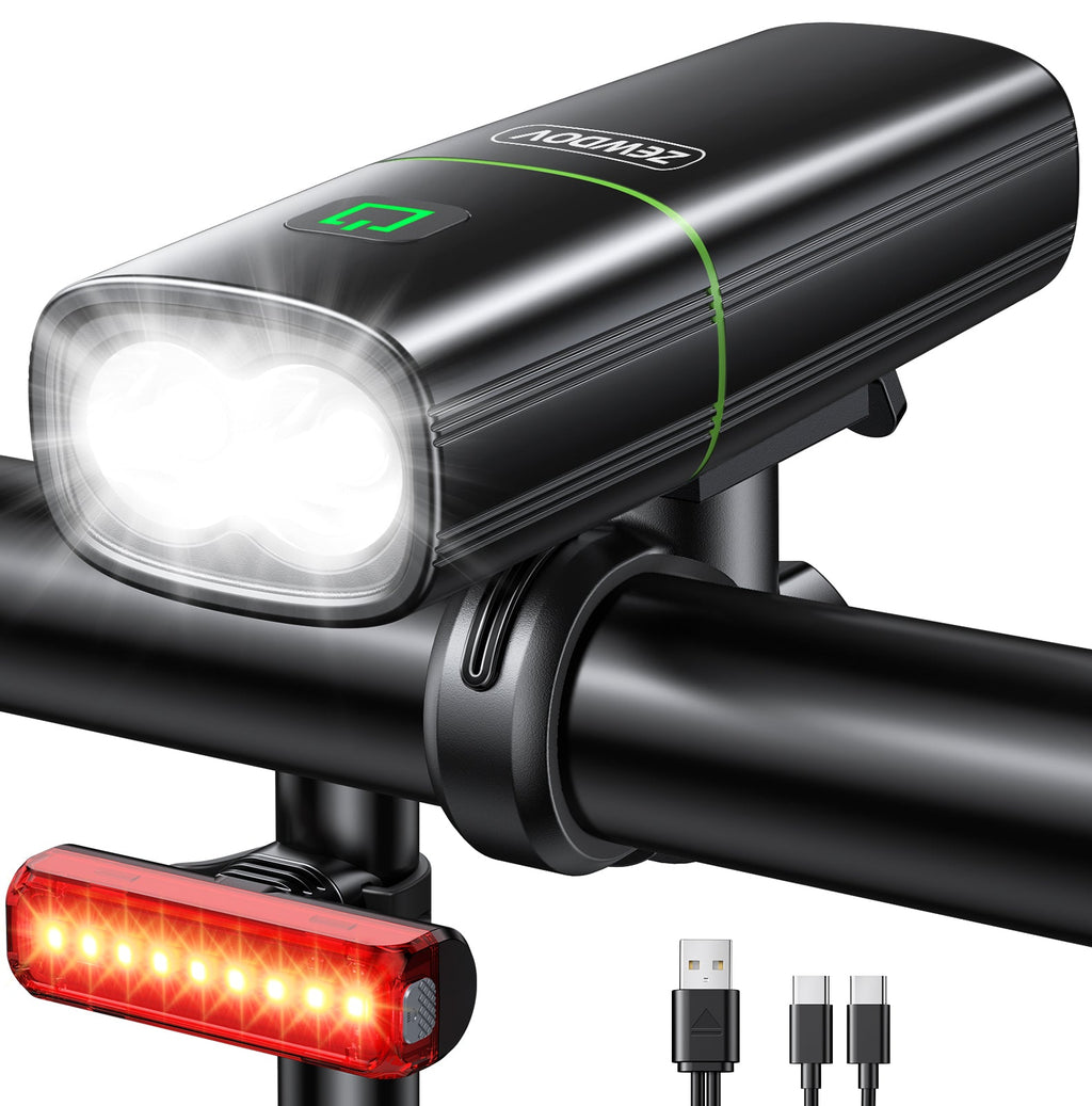 Zewdov 1200LM Bike Lights for Night Riding with 2 Ultra Bright LED, 2600mAh USB Rechargeable Bike Light - zewdov