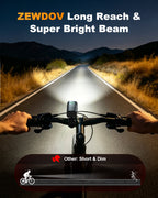 Zewdov 1200LM Bike Lights for Night Riding with 2 Ultra Bright LED, 2600mAh USB Rechargeable Bike Light - zewdov