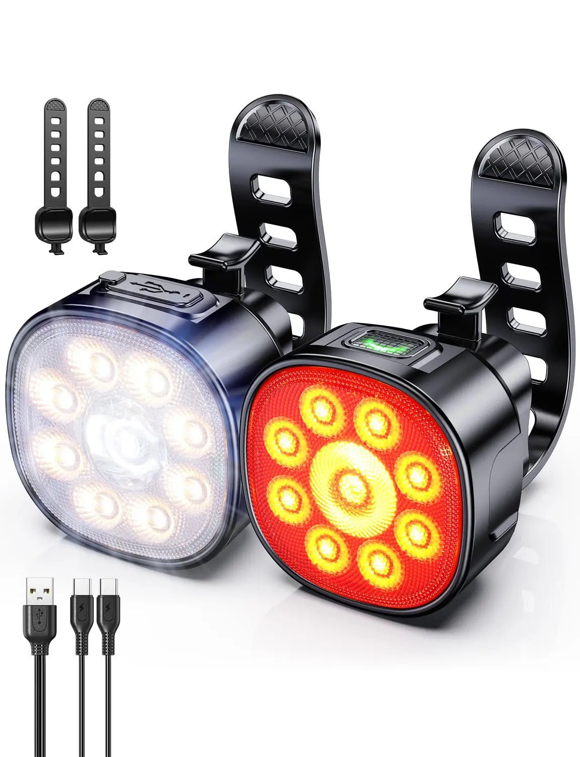 Zewdov Bike Lights 8 Modes USB-C – Spot Flood Rechargeable - zewdov