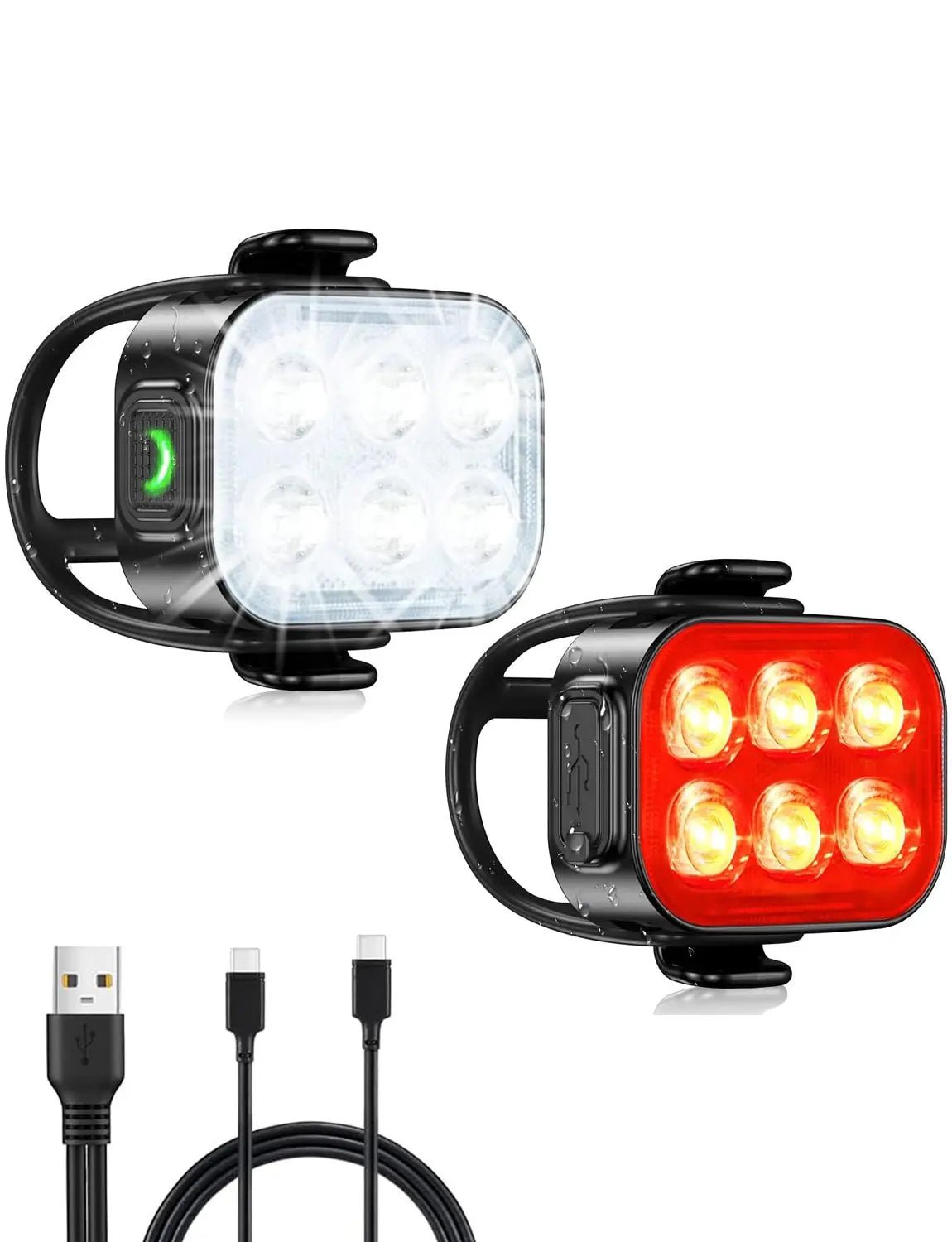 Zewdov Bike Lights Set, USB Rechargeable Front and Rear - zewdov