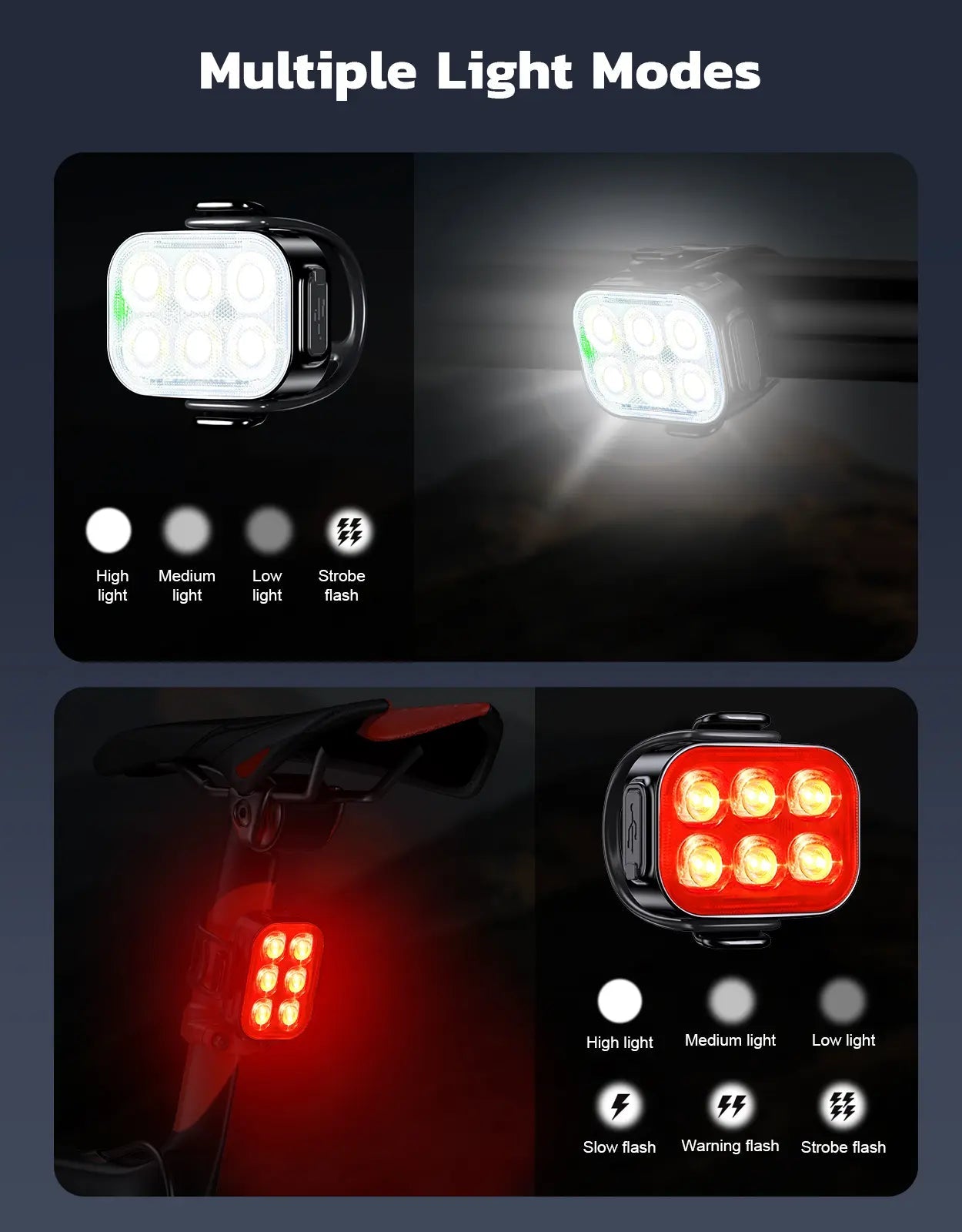 Zewdov Bike Lights Set, USB Rechargeable Front and Rear - zewdov