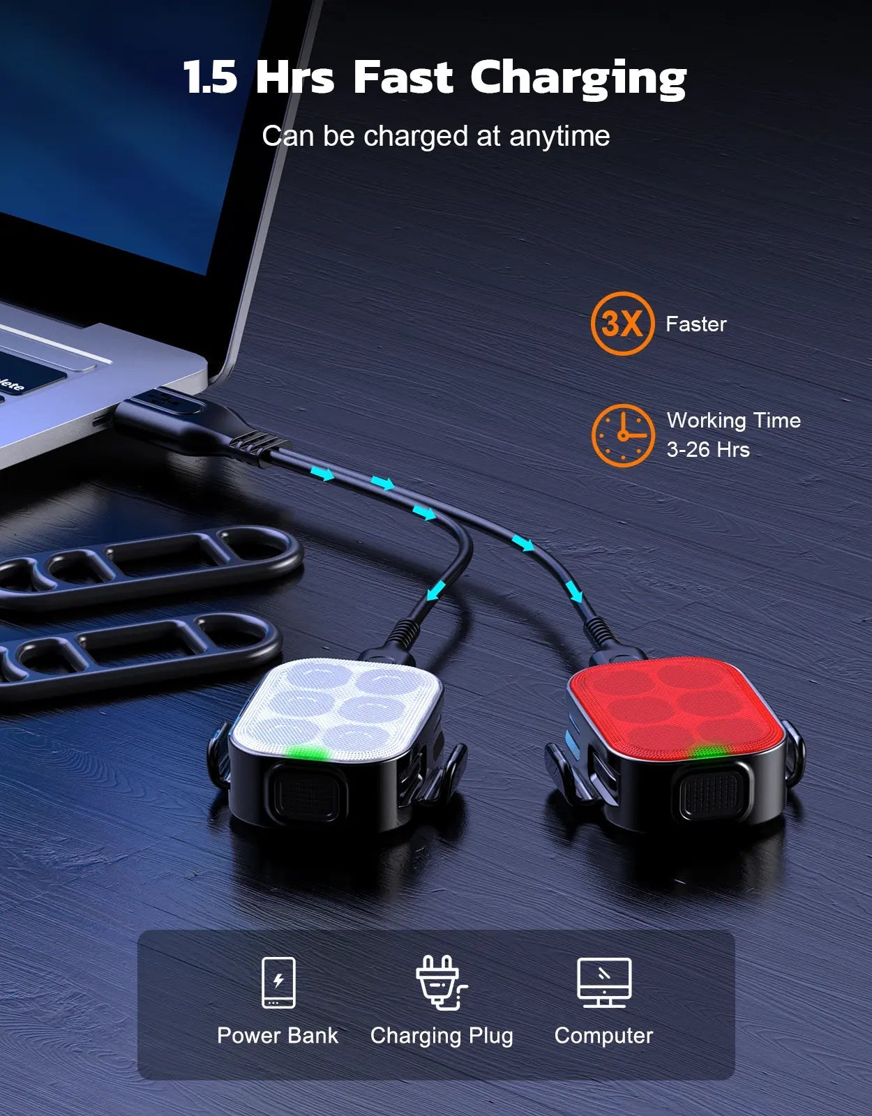 Zewdov Bike Lights Set, USB Rechargeable Front and Rear - zewdov