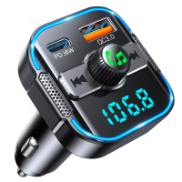Zewdov 2025 Upgrade Bluetooth 5.3 Car Adapter【PD 36W+QC3.0 18W】, 2-in-1 FM Transmitter 【Dual Stronger Mics】& Fast Car Charger, Wireless FM Radio Adapter Hands-Free Call, Siri Assistant Player