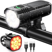 Zewdov 1000 Lumens Super Bright Bike Lights for Night Riding, 8+7 Modes Sturdy Aluminum Alloy Bicycle Lights Front and Rear, IP65 Waterproof & Rechargeable Bike Headlight for Cycling Electronics