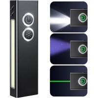 Zewdov 1300LM Magnetic & Clip EDC Flashlight with Spotlight/UV/Green Beam/Floodlight/Red Light, Rechargeable Flat Pocket Flashlight, Aluminium Alloy & IP44 Waterproof for Outdoor/Emergency/Work/Home