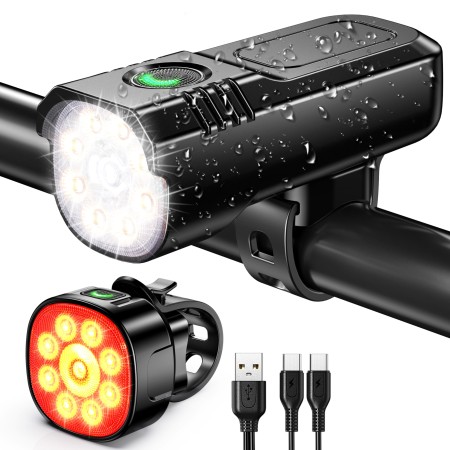 Zewdov Bike Lights Supper Bright, 1000 Lumens Bike Lights for Night Riding, 8+7 Modes & Sturdy Aluminum Alloy Bicycle Light, IP65 Waterproof & USB Rechargeable Bike Headlight and Tail Light Set