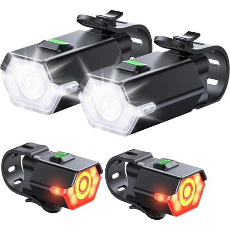 Zewdov 3+6 Modes Bike Lights for Night Riding with Side Light, Rechargeable & IP65 Waterproof Bicycle Light, Bike Headlight and Tail Light Set for Road Mountain Cycling