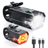 Zewdov Bike Lights, 3+6 Modes Bike Lights for Night Riding with Side Warning Light, Rechargeable & IP65 Waterproof Bicycle Light, Bike Headlight and Tail Light Set for Road Mountain Cycling Easy Setup