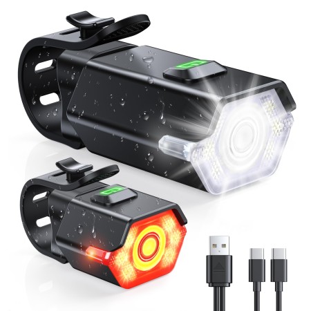 Zewdov Bike Lights, 3+6 Modes Bike Lights for Night Riding with Side Warning Light, Rechargeable & IP65 Waterproof Bicycle Light, Bike Headlight and Tail Light Set for Road Mountain Cycling Easy Setup