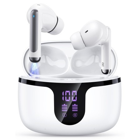 Zewdov Wireless Earphones, [HiFi Stereo Sound] Bluetooth 5.3 Earbuds, 50H Playtime, Touch Control, Deep Bass Noise Cancelling Mic, Lightweight Headphones Wireless in-Ear with LED Display Charging Case